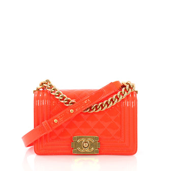 Chanel Boy Flap Bag Quilted Patent Small Orange 3856413