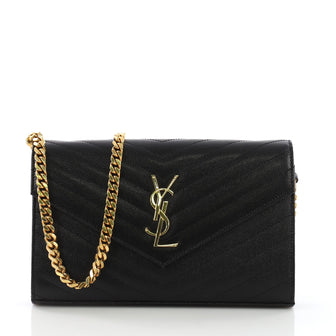Saint Laurent Classic Monogram Wallet on Chain Matelasse Chevron Leather Medium