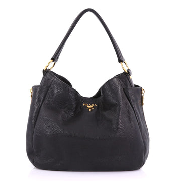 Prada Side Pocket Zip Hobo Vitello Daino Large Black 385772