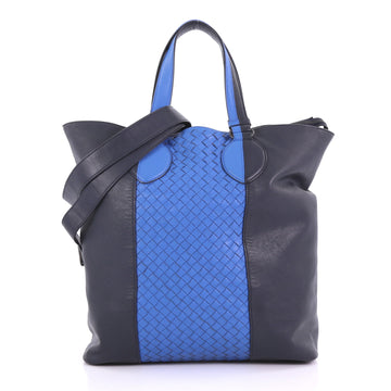 Bottega Veneta Convertible Open Tote Leather and Intrecciato Nappa Large Blue 385783