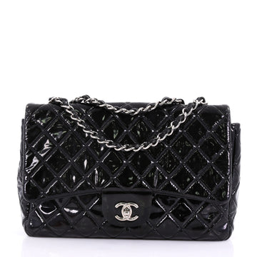 Chanel Classic Single Flap Bag Quilted Patent Jumbo Black