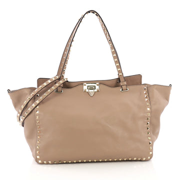 Valentino Rockstud Tote Soft Leather Medium Neutral 385802