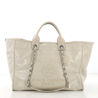 Chanel Deauville Chain Tote Glazed Calfskin Large White 385852
