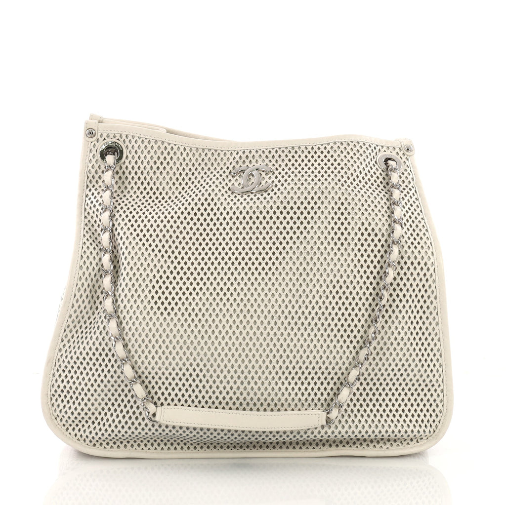 Chanel Up In The Air Tote Perforated Leather White 385857