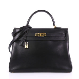 Hermes Kelly Handbag Black Box Calf with Gold Hardware 3858621