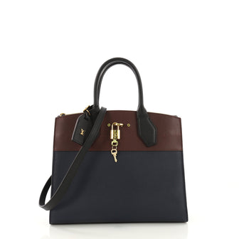 Louis Vuitton City Steamer Handbag Leather MM Blue 385862