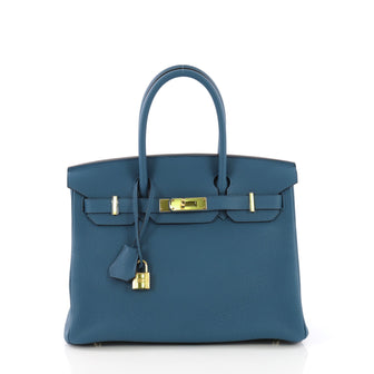 Hermes Birkin Handbag Blue Togo With Gold Hardware 30 3858646