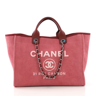 Chanel Deauville Chain Tote Canvas Large Red 3858651