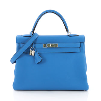 Hermes Kelly Handbag Blue Togo with Palladium Hardware 3858658