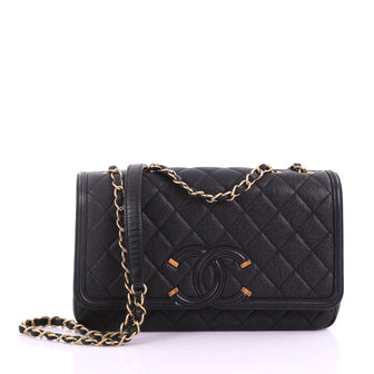  Chanel Filigree Flap Bag Quilted Caviar Medium Black 385868