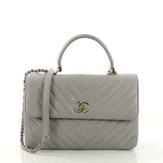 Chanel Trendy CC Top Handle Bag Chevron Lambskin Medium Gray 3859102
