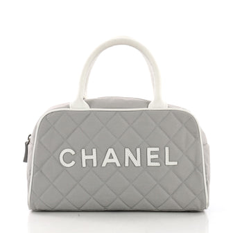 Chanel Vintage Logo Bowler Bag Quilted Canvas Medium Gray 38597106