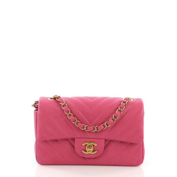 Chanel Classic Single Flap Bag Chevron Lambskin Mini Pink 2467571