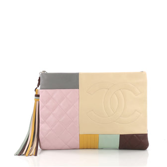 Chanel O Case Clutch Colorblock Quilted Leather Medium 3859722