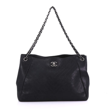 Chanel Supple Rock Shopping Tote Chevron Iridescent Nubuck Large Black 3859727