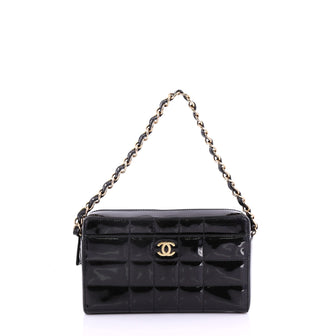 Chanel Chocolate Bar CC Camera Bag Quilted Patent Small Black 3859728
