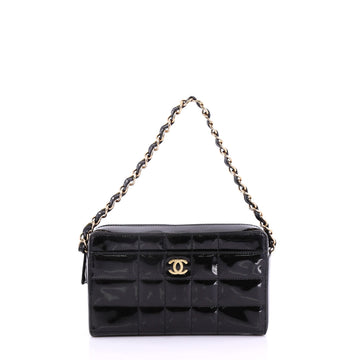 Chanel Chocolate Bar CC Camera Bag Quilted Patent Small Black 3859728