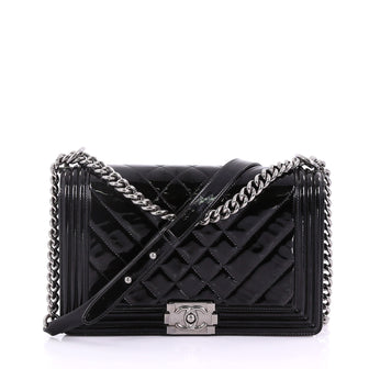 Chanel Boy Flap Bag Chevron Patent New Medium Black 3859732