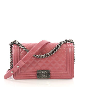 Chanel Boy Flap Bag Quilted Crinkled Patent Old Medium Pink 3859733