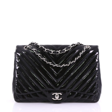 Chanel Classic Single Flap Bag Chevron Patent Jumbo Black 3859734