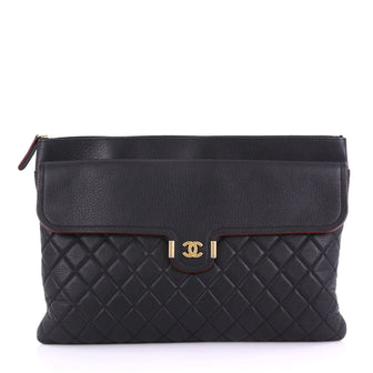 Chanel Archi Chic O Case Clutch Quilted Grained Calfskin Large Black 3859740