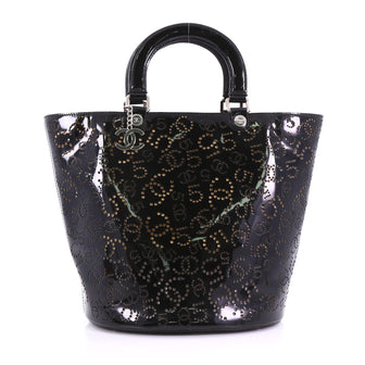 Chanel CC No.5 Shopping Tote Perforated Patent Medium Black 3859767