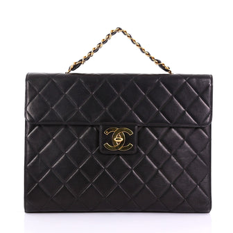 Chanel Vintage Chain Handle Double Pocket Briefcase Quilted Lambskin Large 3859768