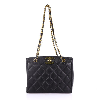 Chanel Vintage CC Lock Pocket Chain Tote Quilted Caviar Medium Black 3859770