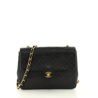 Chanel Vintage Square Classic Flap Bag Quilted Lambskin Small Black 3859779