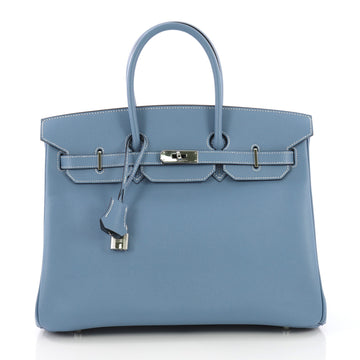 Hermes Birkin Handbag Blue Epsom with Palladium Hardware 385977