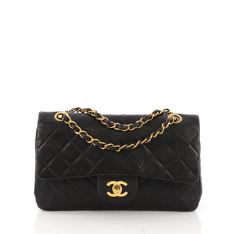 Chanel Vintage Classic Double Flap Bag Quilted Lambskin Small Black 3859783