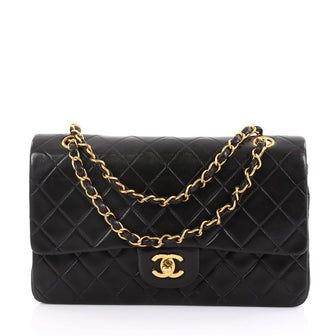 Chanel Vintage Classic Double Flap Bag Quilted Lambskin Medium Black 3859785