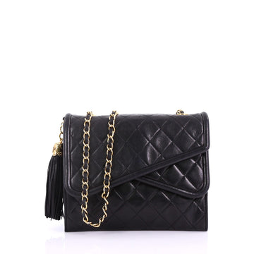 Chanel Vintage Crossover Flap Bag Quilted Lambskin Small Black 3859793