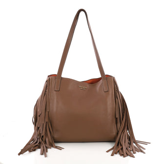 Prada Fringe Tote Cervo Leather Large Brown 386271