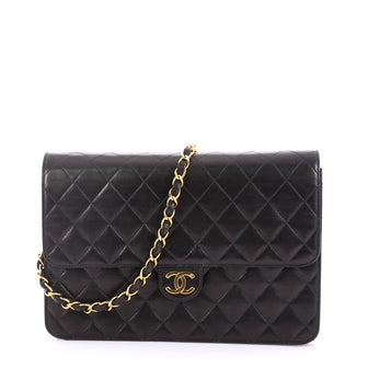 Chanel Vintage Clutch with Chain Quilted Leather Medium Black 3863218