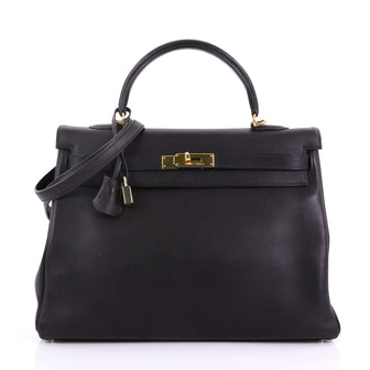 Hermes Kelly Handbag Black Swift with Gold Hardware 35 3863226