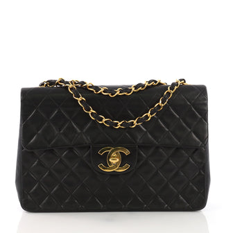 Chanel Vintage Classic Single Flap Bag Quilted Lambskin Maxi Black 3863228