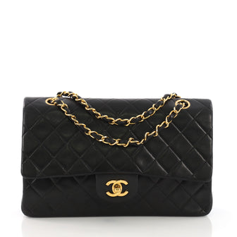 Chanel Vintage Classic Double Flap Bag Quilted Lambskin Medium Black 3863229