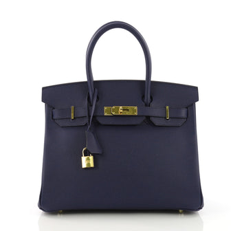 Hermes Birkin Handbag Blue Epsom with Gold Hardware 30 Blue 3863236
