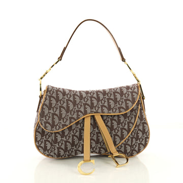 Christian Dior Vintage Double Saddle Bag Diorissimo Canvas 386323