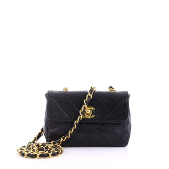 Chanel Vintage CC Chain Flap Bag Quilted Leather Extra Mini Black 386328