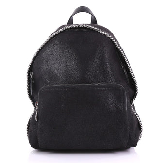 Stella McCartney Falabella Front Zip Backpack Shaggy Deer Mini Black 386371