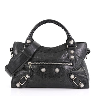 Balenciaga City Giant Studs Handbag Leather Medium Black 3864410
