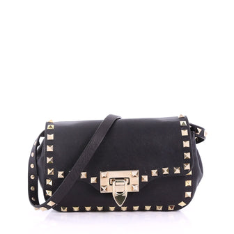 Valentino Rockstud Flip Lock Flap Bag Leather Small Black 386491