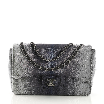 Chanel Classic Single Flap Bag Sequins Medium Blue 386571