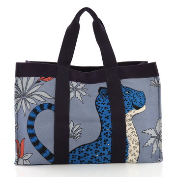 Hermes Beach Bag Printed Toile Maxi Blue 386613