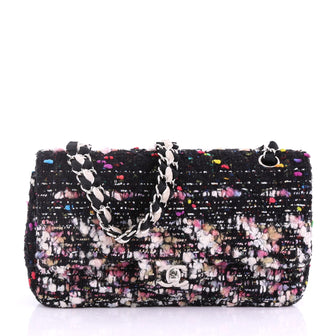 Chanel Classic Double Flap Bag Quilted Tweed Medium Black 386631
