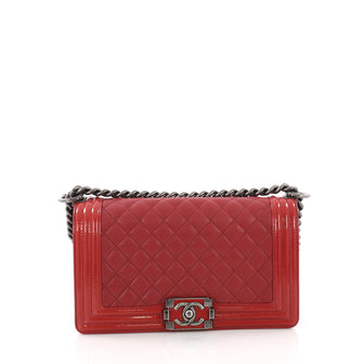 Chanel Boy Flap Bag Quilted Goatskin with Patent Old 386652