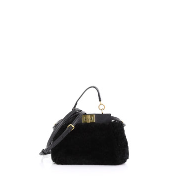 Fendi Peekaboo Handbag Shearling Micro Black 386668