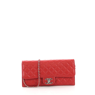 Chanel Wallet On Chain Clutch Quilted Lambskin East West Red 386742
